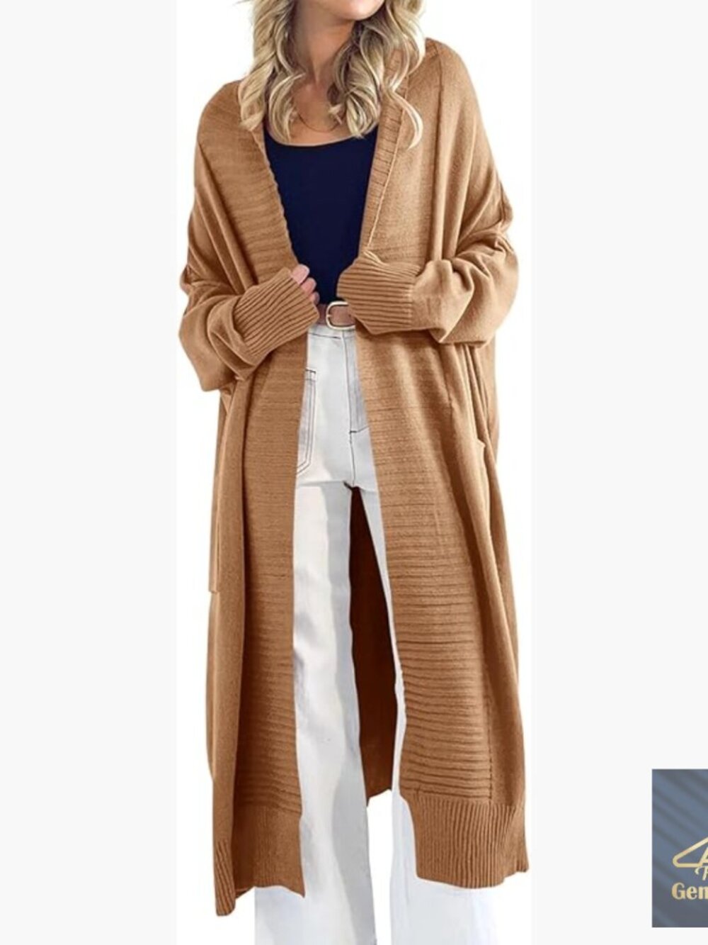 Oversized Chunky Knit Long Cardigan Sweater with Pockets, Open Front